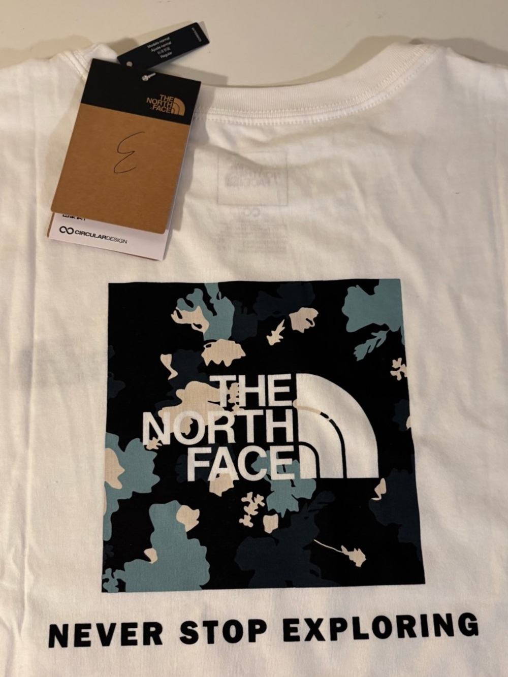 The North Face White Tee with Black & Blue Camo Logo in Size L & XL BNWT